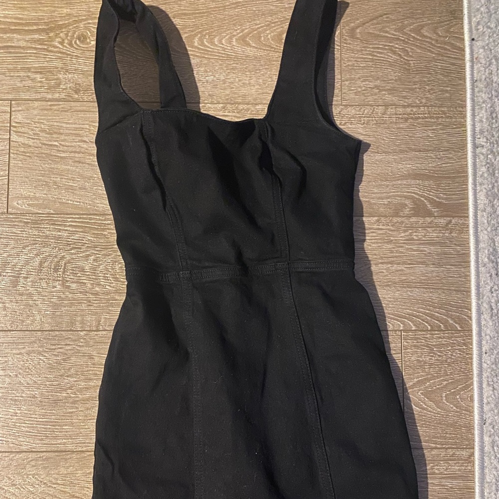 urban outfitters black denim square neck mini dress